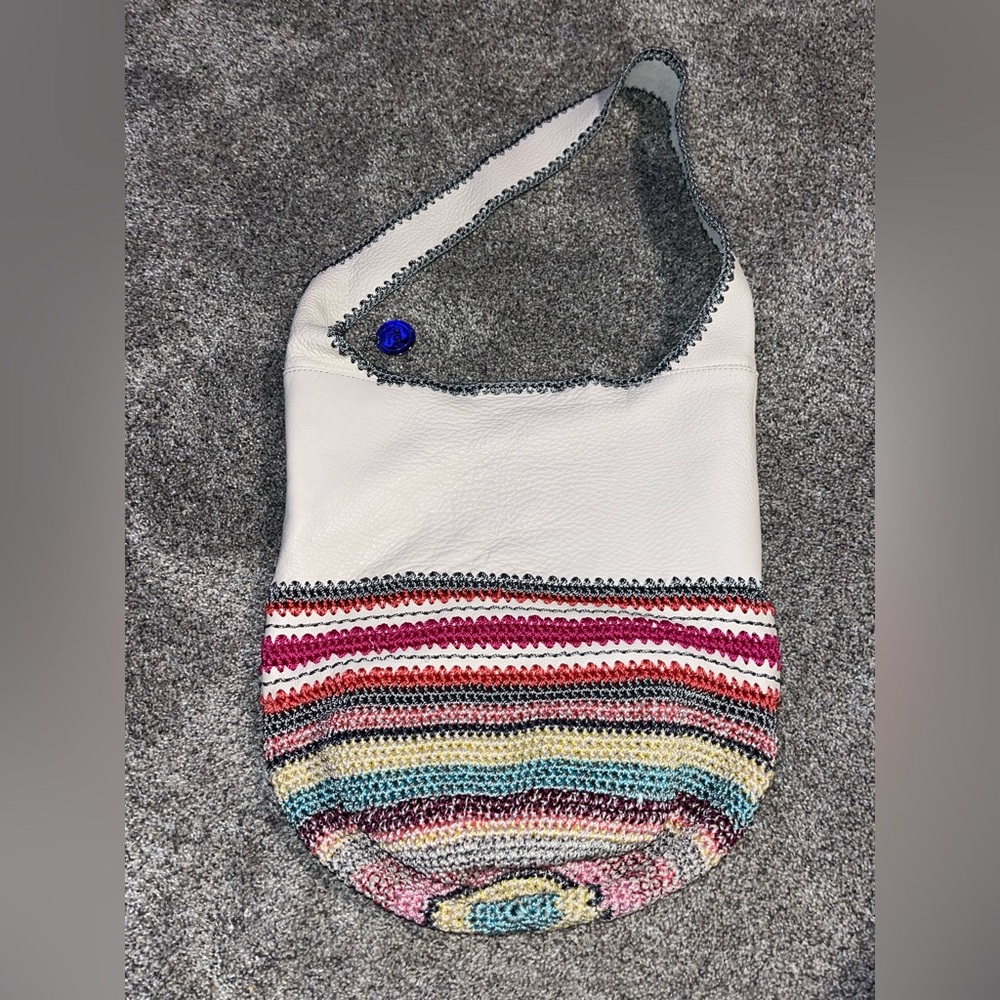 The Sak White Leather Bag with Multicolor Knit